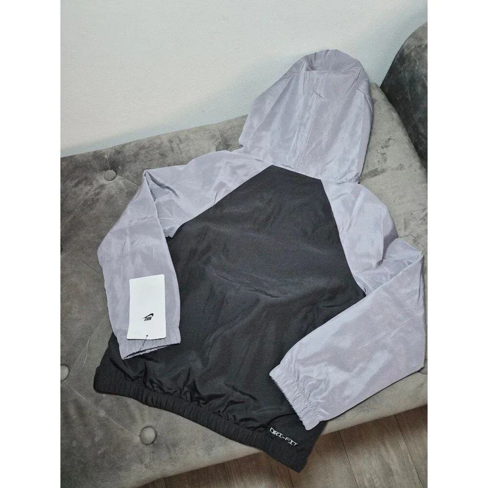 Kids Nike Black and Light Gray Hooded Windbreaker Jacket